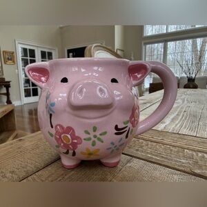 Charming Pink Pig Ceramic Mug with Floral Design